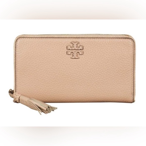 Tory Burch McGraw Continental Zip Around Tan Leather Wallet - Picture 1 of 15